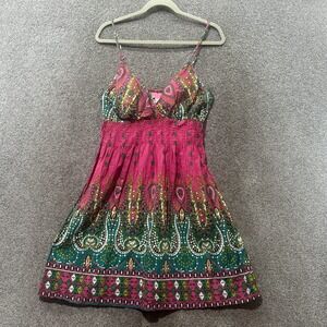Y2k She's Cool Sundress XL Pink Paisley Boho Smocked Empire Waist Cotton
